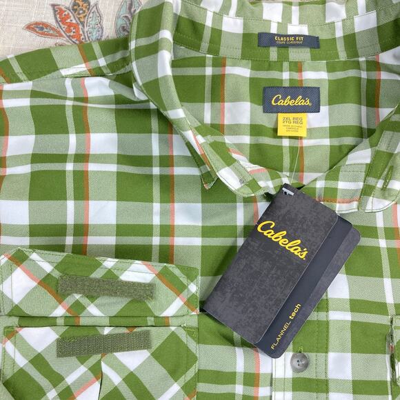 Cabela's Classic Fit Green White Long Sleeve Button Shirt 2XL - Picture 2 of 7